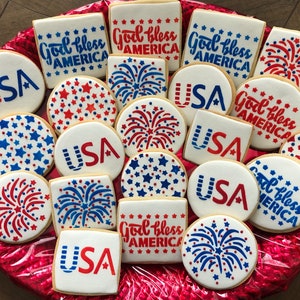 God Bless America Cookie Stencil decorated on 4th of July Cookies