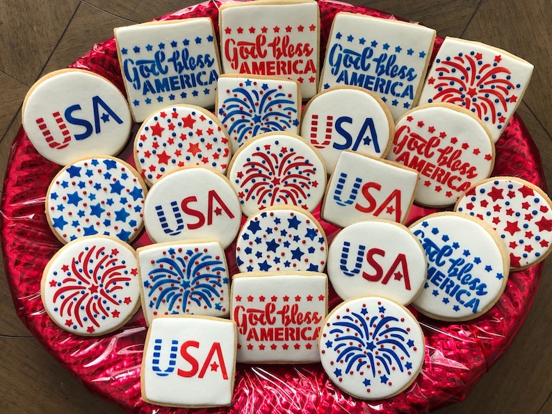 God Bless America Cookie Stencil decorated on 4th of July Cookies