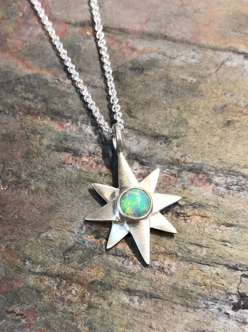 Opal Star Necklace North Star Pendant Sterling Silver Star Etsy