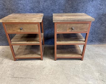 Pair of Industrial Rustic Nightstands / Side Tables (Set of 2)