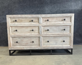SOLID Reclaimed WOOD 60" Long 6-Drawers Bedroom Dresser Cabinet,  Chest of Drawers, Sideboard -Made in India