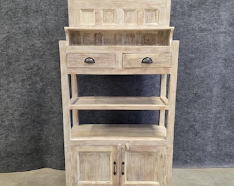 Solid Teak Wood Cabinet with Open Shelves, Drawers & Doors