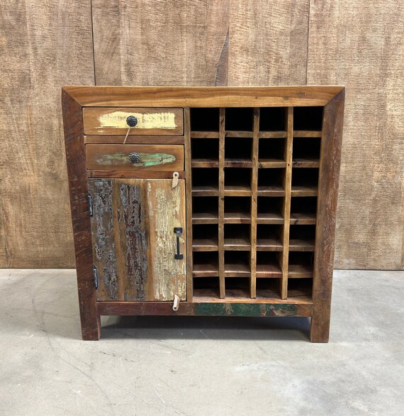 Reclaimed Wood Bar Cabinet With Wine Storage. Rustic. Multi Color Etsy
