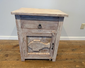 Rustic Carved Fish Wooden Accent Cabinet