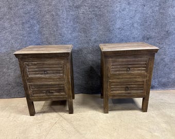 SET OF 2 (1 Pair) Solid Mango Wood Nightstands, Side Tables, End Tables with 3 Drawers - 21.5” W X 15” D X 30” H - Handcrafted in India