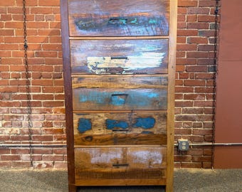 Rustic Reclaimed Solid Wood 5-Drawer Dresser