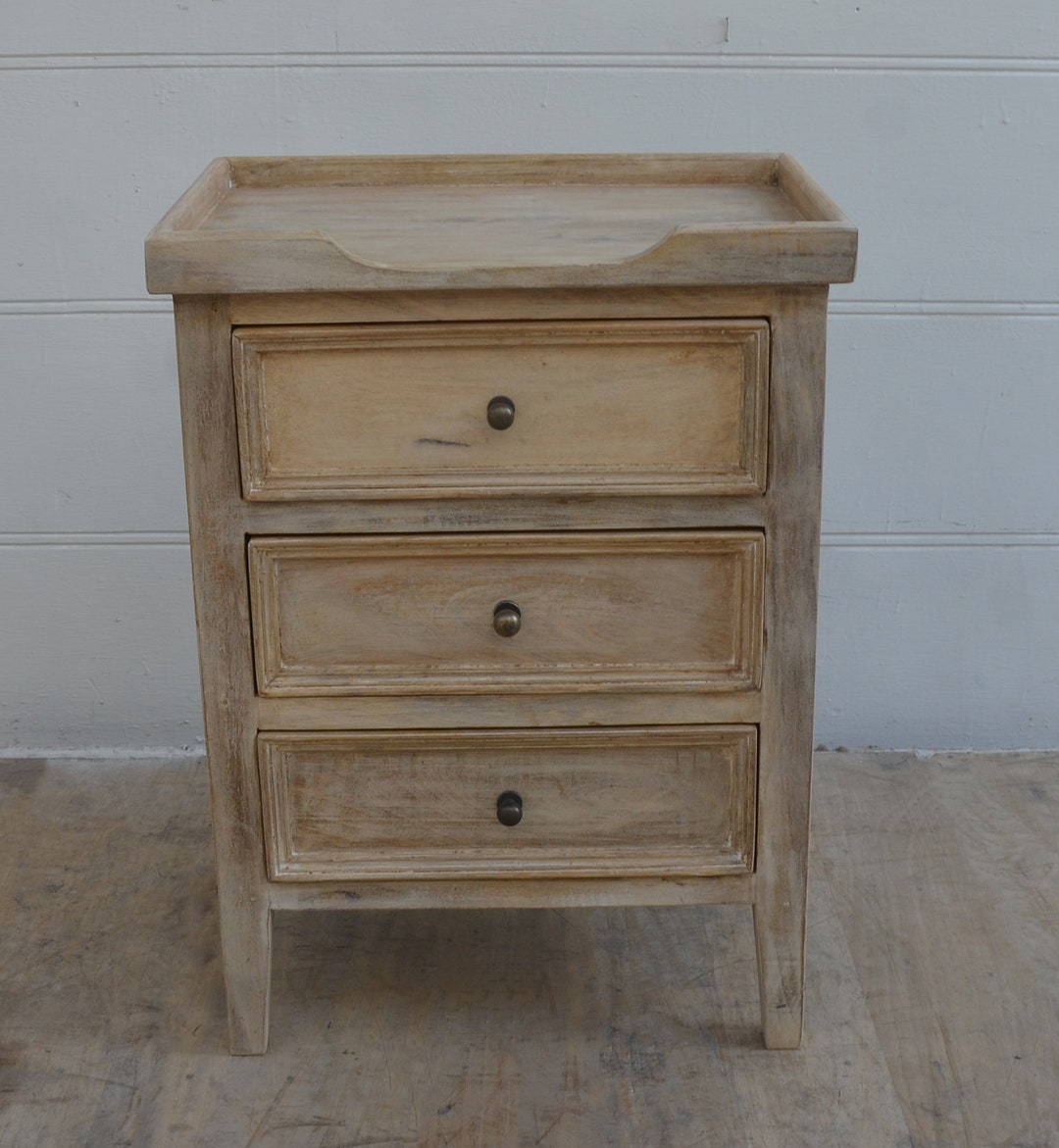 Spacious Mango Wood Nightstand with Slatted Side Panels, Brown - BM122854
