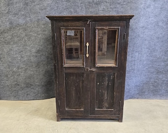 Solid Reclaimed Wood Display Cabinet with Dark Stain Finish.