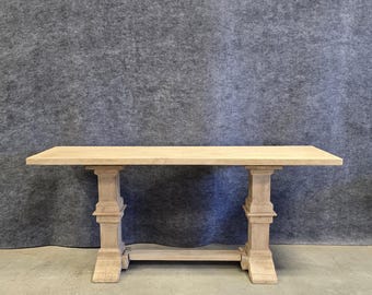 Solid Mango Wood Pedestal Console Table with Textured Sandblasted Finish.