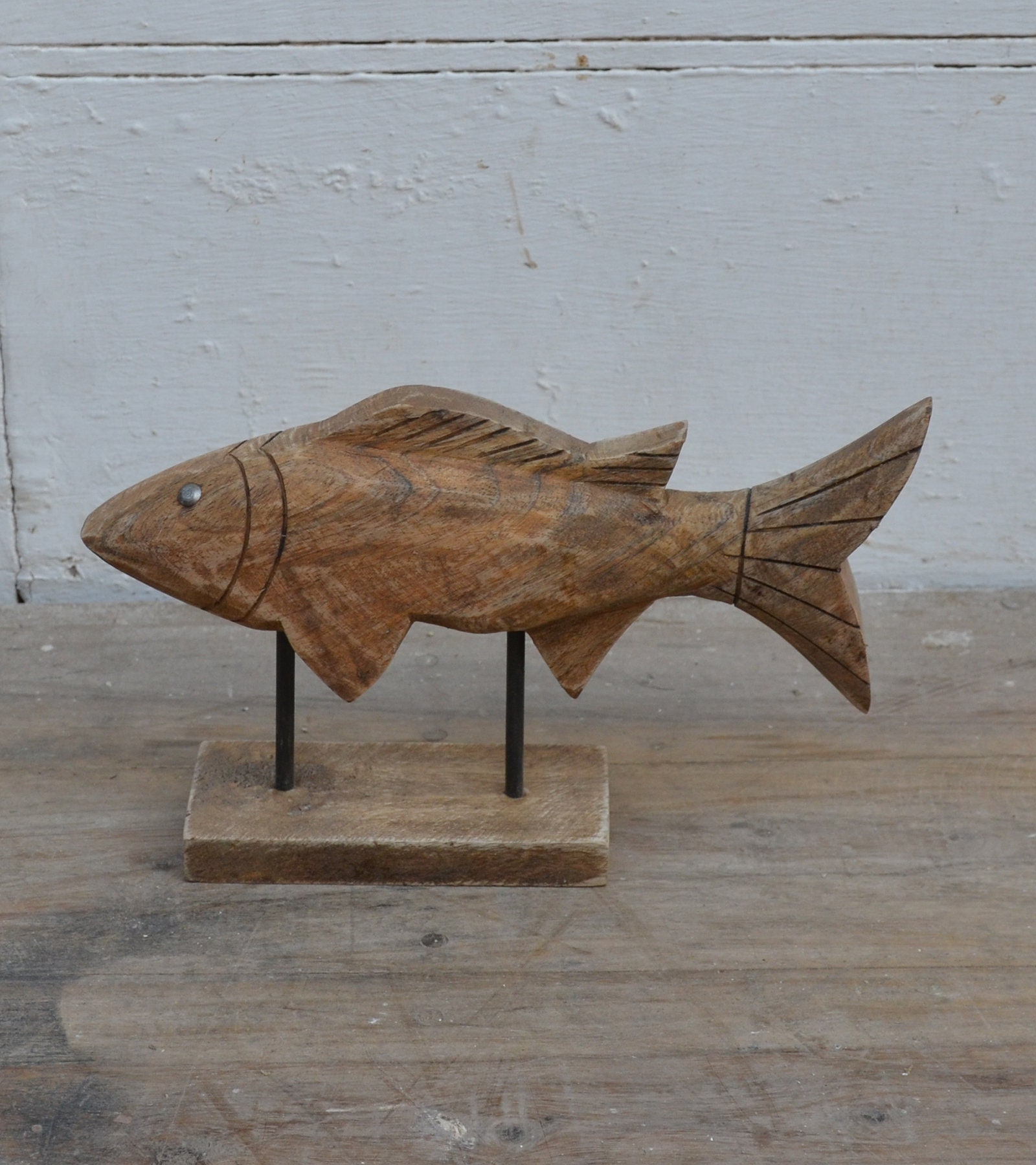 Hand Carved Wood Fish on Stand -  Canada