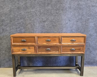 Reclaimed Solid Wood 6-Drawer Cabinet, Farmhouse Sideboard, TV Stand