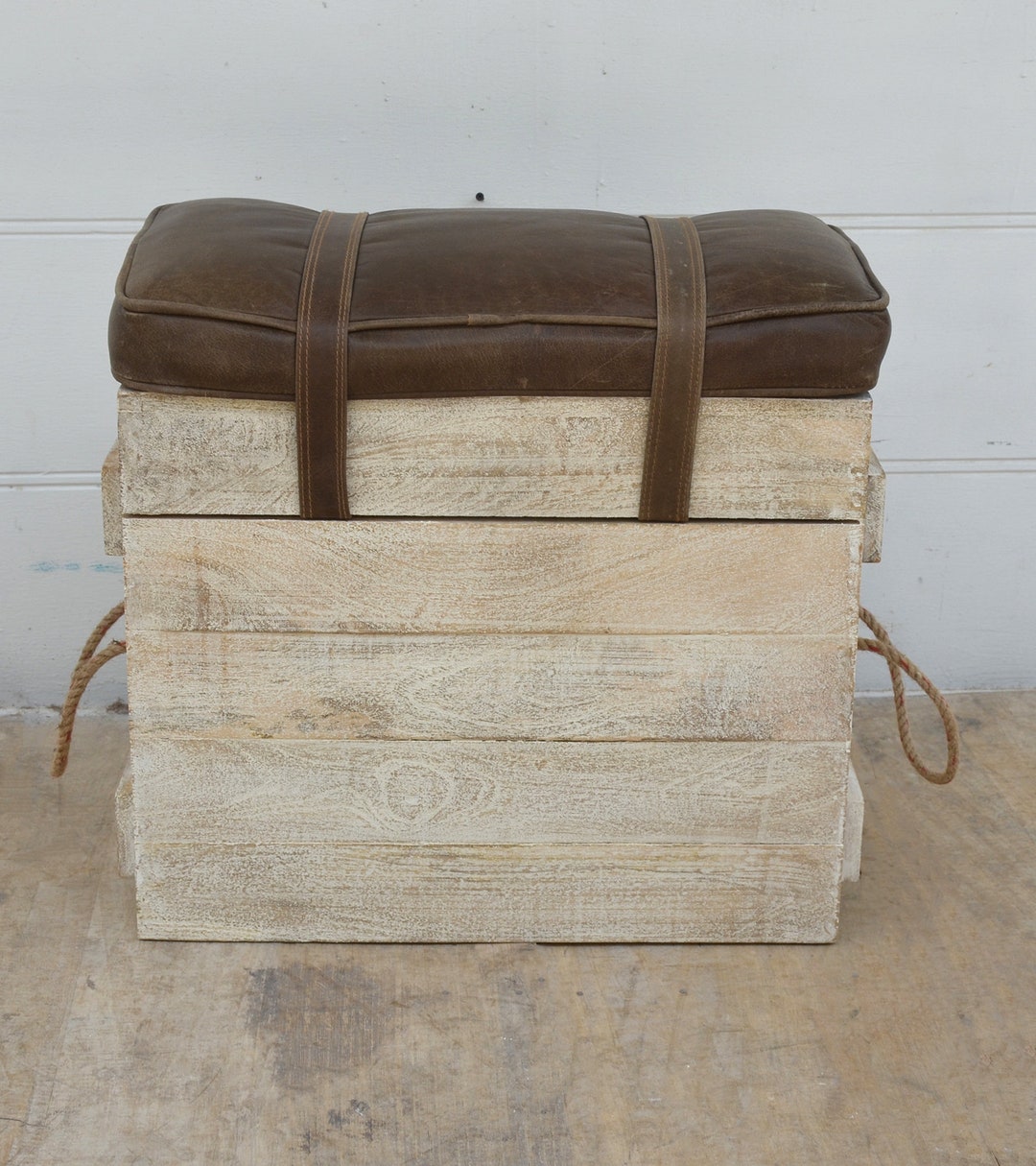 Mango Wood Bench W/ Leather Cushion Seat - Etsy