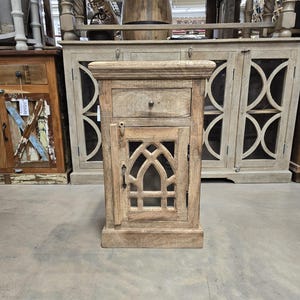 Solid Mango Wood Nightstand Side Table Door & Drawer