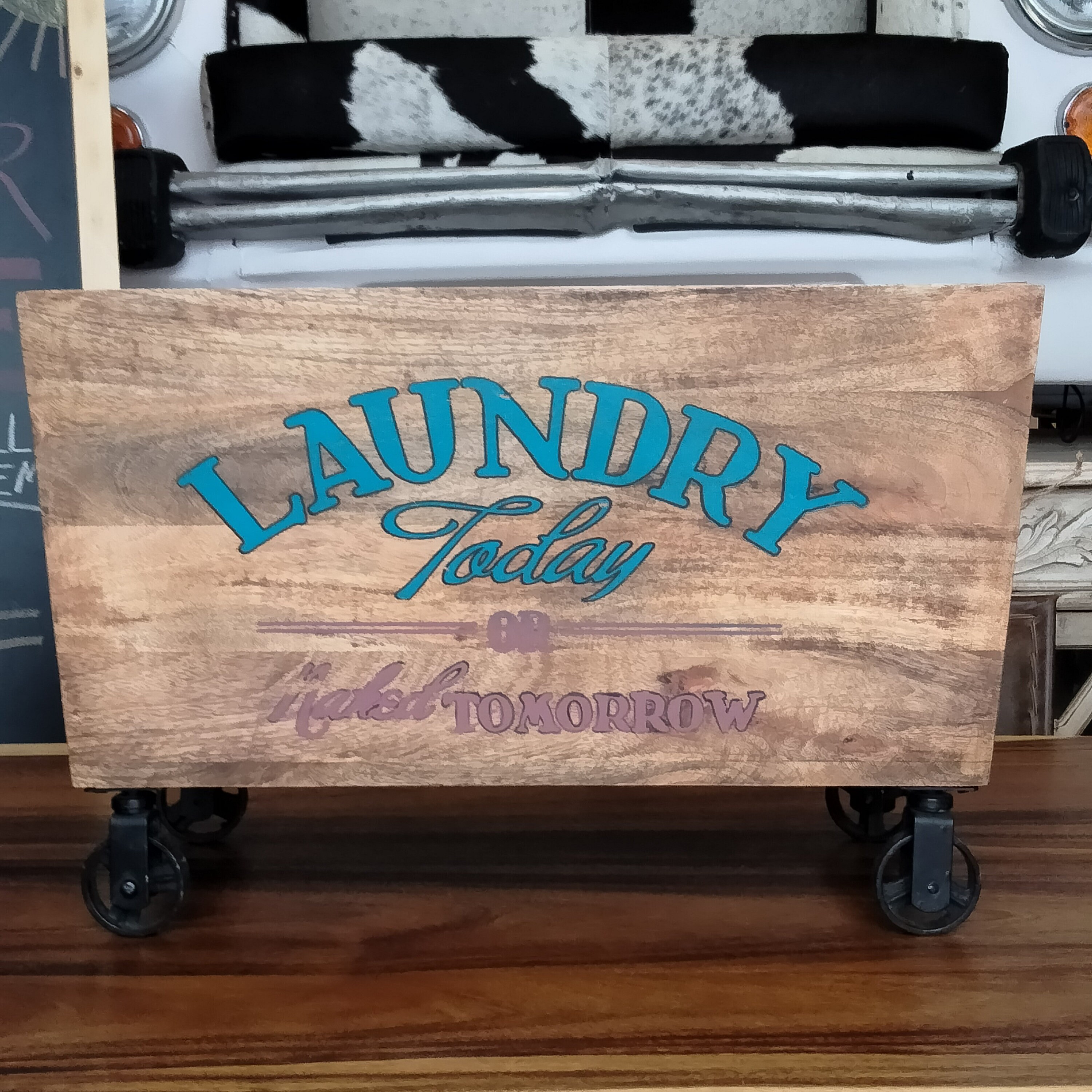 Image showcasing Solid Wood Crate on Wheels - Etsy