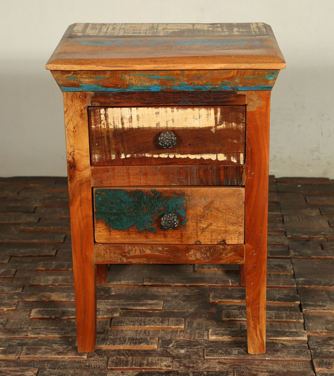 Distressed Teak Wood Nightstand - Etsy