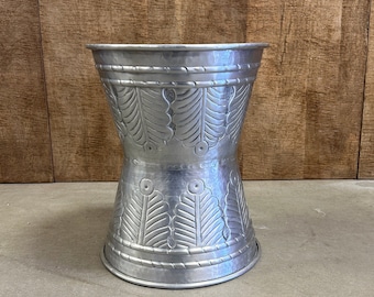 Embossed Aluminum Drum Side Table Leaf Design