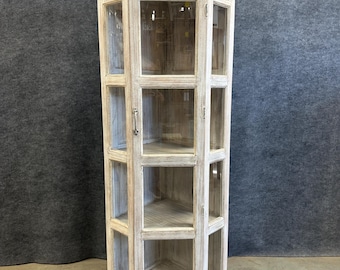 Solid Mango Wood Corner Cabinet. Storage, glass cabinet, Display Unit.