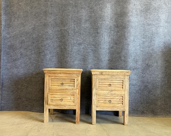 Rustic Solid Wood Nightstands / End Tables (Pair) - Handcrafted in India