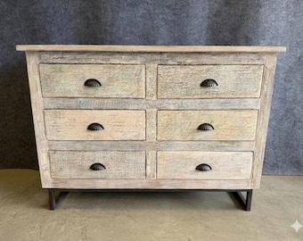 Solid Teak Wood Dresser, 6-Drawer Chest, 50" Long, Handmade in India