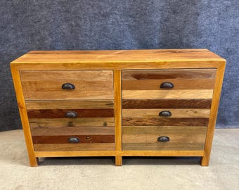 SOLID Reclaimed WOOD 60" Long 6-Drawers Bedroom Dresser Cabinet, Chest of Drawers, Sideboard -Made in India