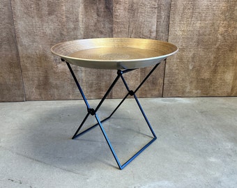 Round Aluminum Side Table w/ Folding Base + Detachable Tray