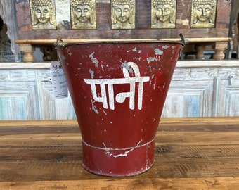 Authentic Indian Vintage Fire Bucket - Planter Kindling Container