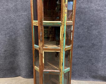 Solid Reclaimed Teak Wood Corner Cabinet. Storage, glass cabinet, Display Unit.