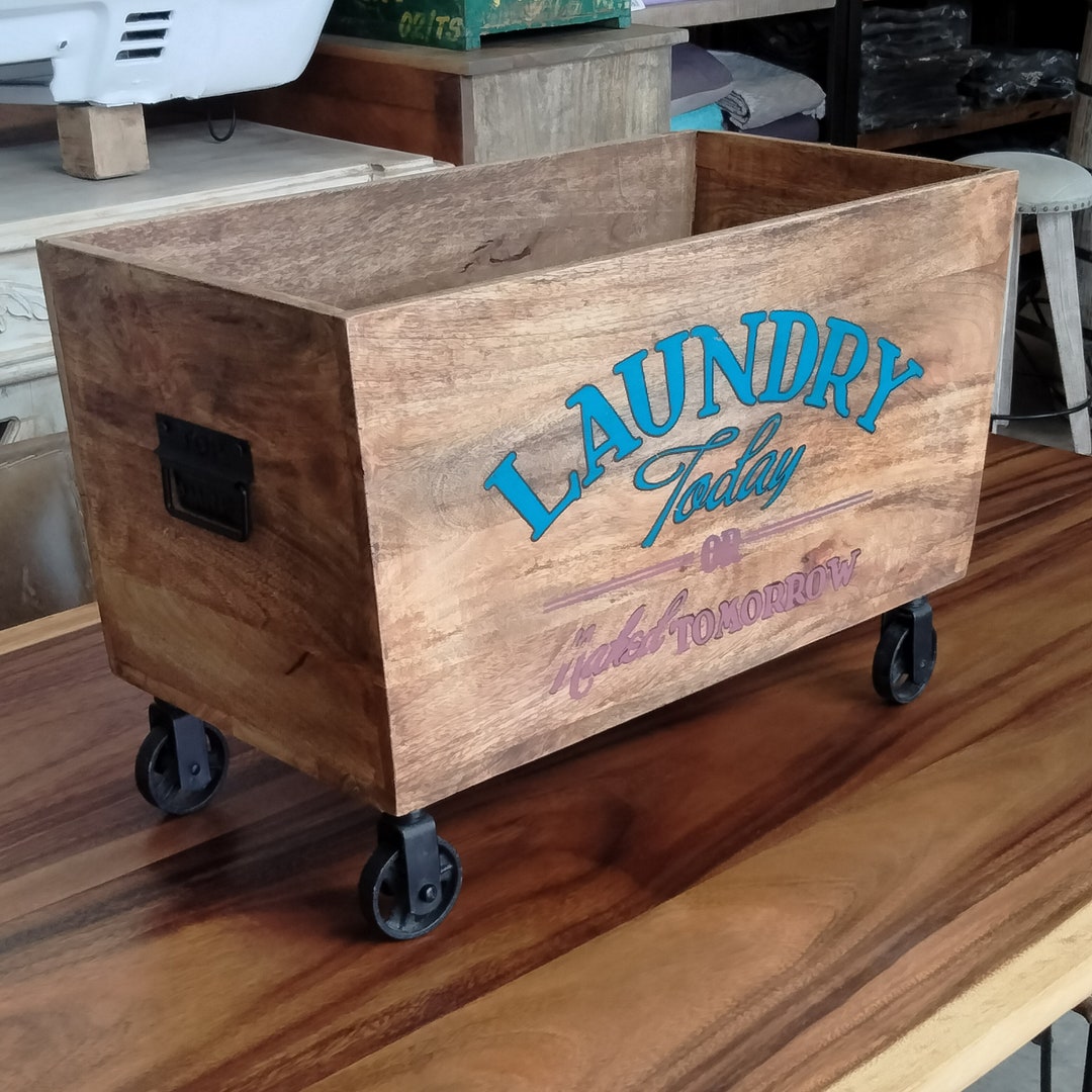 Rustic Wooden Crate on Wheels Etsy