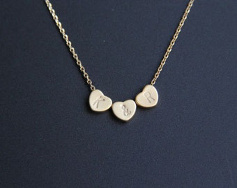 Personalized Necklace with Small Gold Hearts, Minimalist Necklace, Everyday Jewelry, Wedding Jewelry, Bridemaids gifts, JEW000253