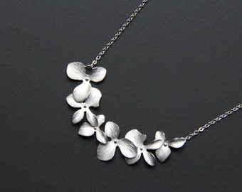 Bridal Necklace with Silver Orchid Pendant, Orchid Necklace, Minimalist, Everyday Jewelry, Wedding Jewelry, Bridemaids gifts, JEW000219