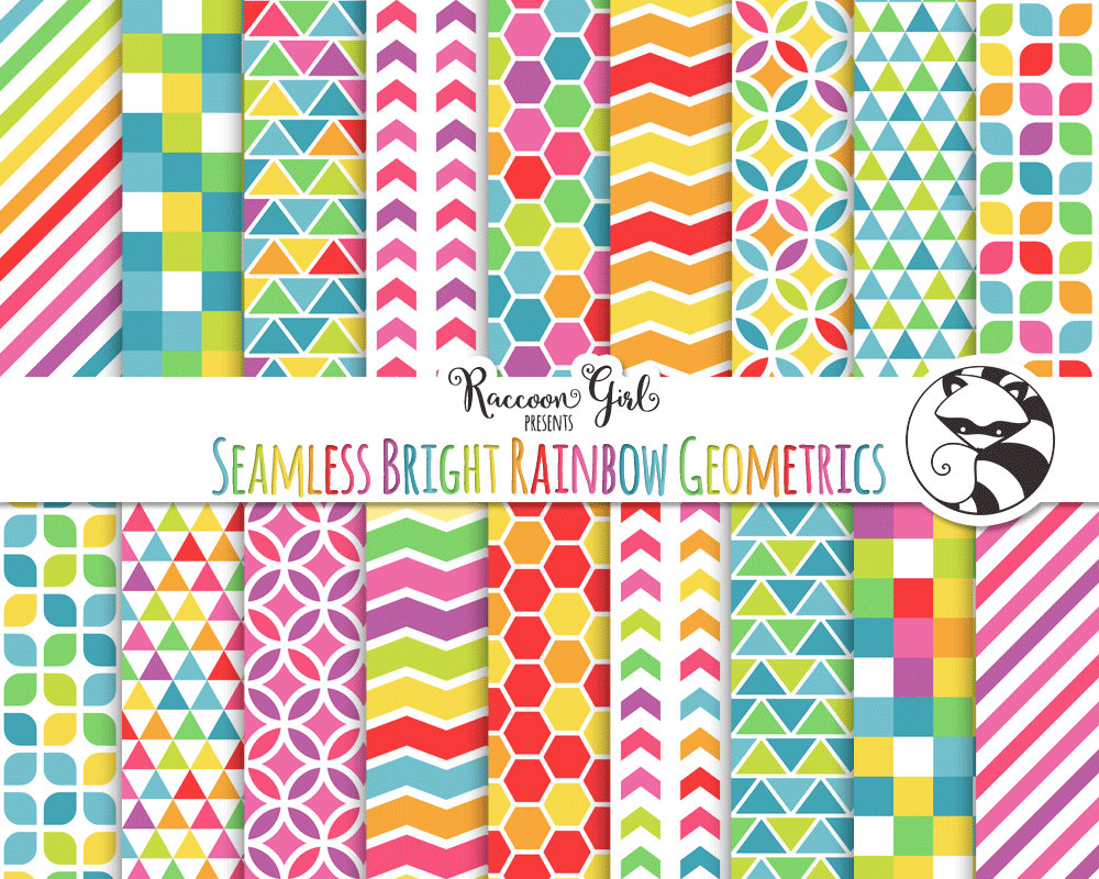 Download Seamless Rainbow Geometric Pattern Digital Paper Set | Etsy