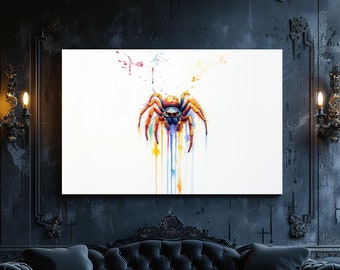 Lienzo de acuarela de araña, pintura gótica moderna, impresión de pared excéntrica de Halloween, arte de Airbnb, decoración de pared, regalo para amantes de las arañas, arte espeluznante