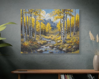 Golden Autumn Landscape Canvas Print, Nature Wall Art, Home Decor, Gift for Nature Lovers, Yellow Aspen Trees