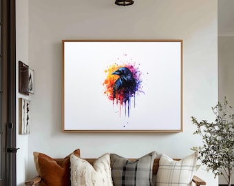 Raaf aquarel poster print schilderij gotisch modern halloween excentrieke muur print kunst Airbnb kunst, wanddecoratie