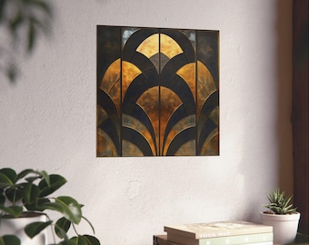 Poster Art déco noir et or élégant des années 1920 | Audacieux look métallique vibrant Formes géométriques colorées Zig zag Art rustique