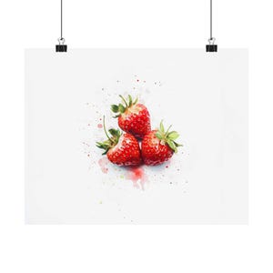 Strawberry Wall Art Landscape Kitchen Fruit Poster Print, Cooking Art, Watercolor Painting, Landscape Culinary Art