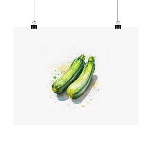 Zuchini Wall Art Landscape Kitchen Fruit Vegetable Poster Print, Cooking Art, Watercolor Painting, Landscape Culinary Art