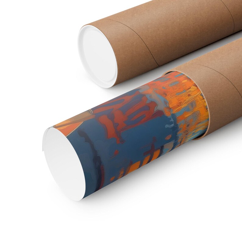 Boats in Venice Poster Print River Landscape Modern Painting, Fantasy