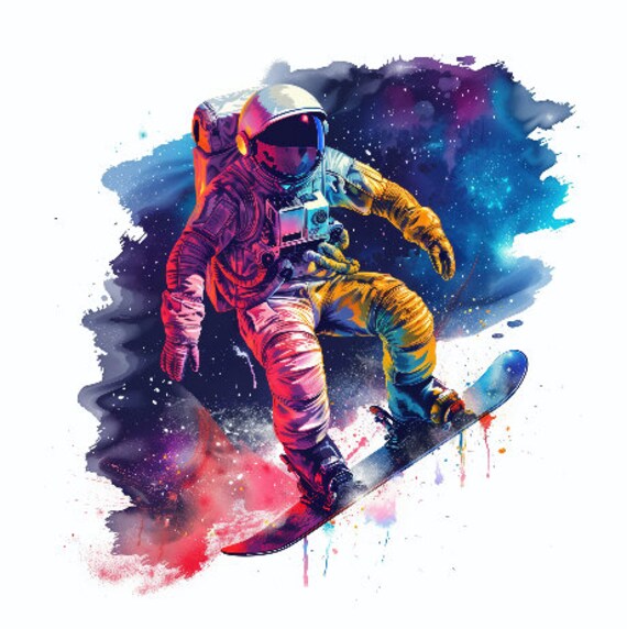 astronaut snowboard helmet Snowboard Astronaut Printable Watercolor Space Modern Painting, Rugged  Eccentric Animals Wall Print Art Airbnb Art Digital Download