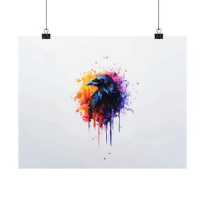 Raven Watercolor Poster Print Painting Gothic Modern Halloween Eccentric Wall Print Art Airbnb Art, Wall Decor