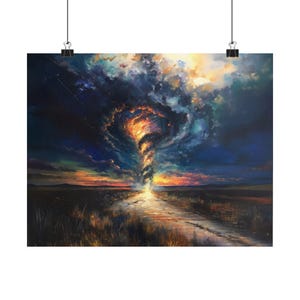 Tornado in the Brush Desert Poster Print Landscape Modern Painting, Nature Calm Relaxing Wall Print Airbnb Art, Wall Decor