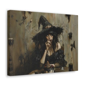 Witch Eating Spooky Cake Canvas Painting Gothic Modern Painting ...