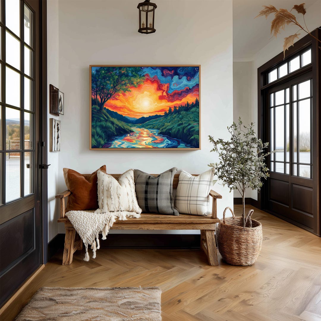 Psychedelic Sunrise Poster Print Landscape Modern Painting, Nature Calm ...