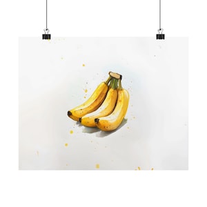 Banana Wall Art Landscape Kitchen Fruit Poster Print, Cooking Art, Watercolor Painting, Landscape Culinary Art
