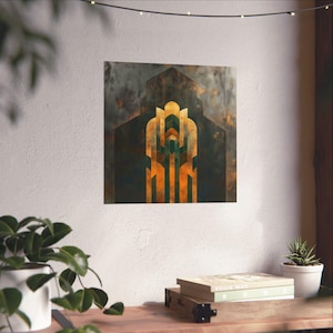 Green and Gold Art Deco 1920s sleek Poster Print | Bold statement vibrant metallic look Geometric Colorful Shapes zig zags Rustic Art