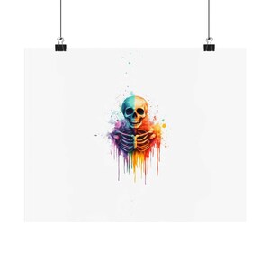 Watercolor Skeleton Poster Print Painting Gothic Modern Halloween Eccentric Wall Print Art Airbnb Art, Wall Decor