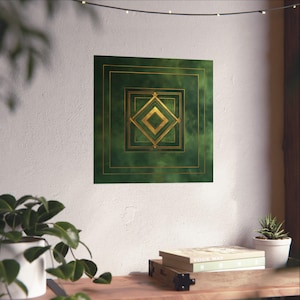 Art Deco 1920s sleek Green and Gold Poster Print | Bold statement vibrant metallic look Geometric Colorful Shapes zig zags Rustic Art