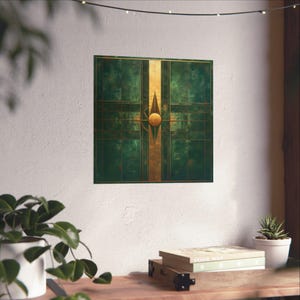 1920s Art Deco sleek Green and Gold Poster Print | Bold statement vibrant metallic look Geometric Colorful Shapes zig zags Rustic Art