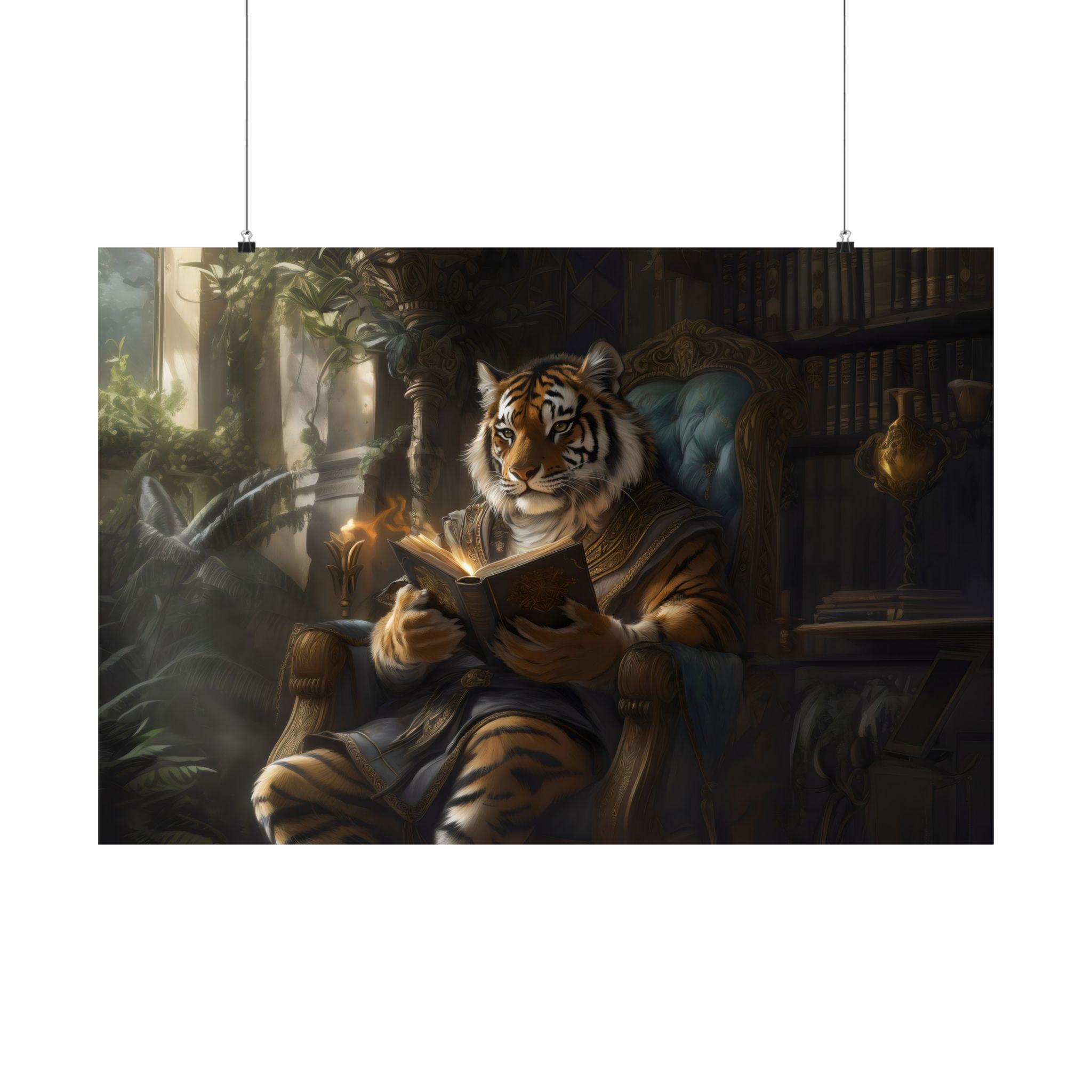 Tiger Reading Maximalist Eclectic Victorian Poster Print Bold