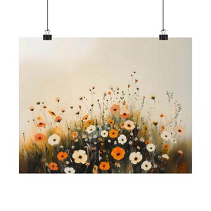 Wildblumen im Sommer Poster Landschaft Moderne Malerei, Outdoor Natur Rustikal Hell Wanddruck Airbnb Kunst , Wanddekor